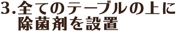 3.全てのテーブルの上に除菌剤を設置