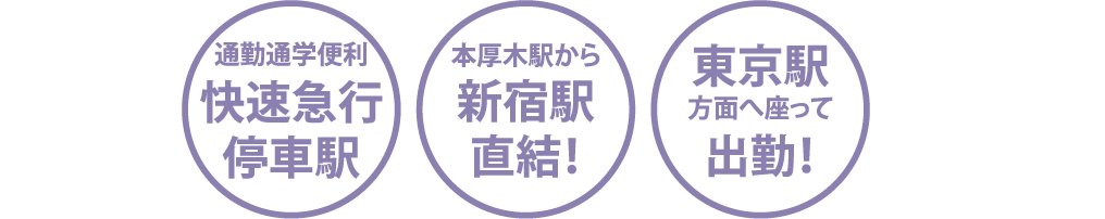 通勤通学便利快速急行停車駅|本厚木駅から新宿駅直結!|東京駅方面へ座って出勤!