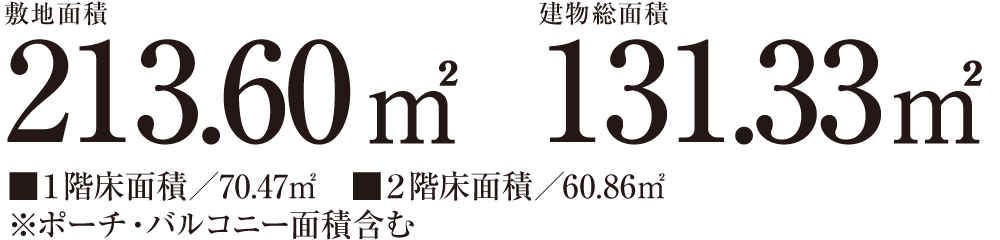 敷地面積213.60㎡ 建物総面積131.33㎡
